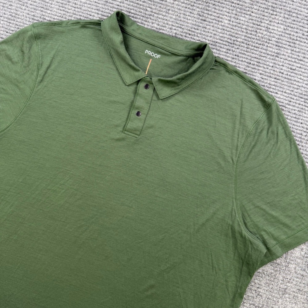 Proof 72-Hour Merino Polo Shirt Mens XXXL Green Short Sleeve Snap Placket 3XL